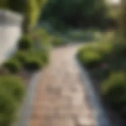 Stylish paved pathway winding through a lush garden.
