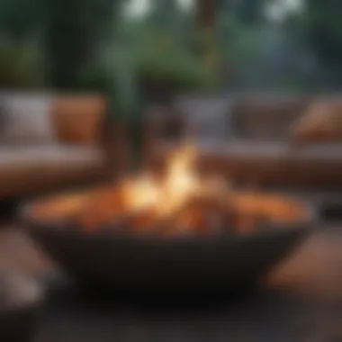 Portable fire bowl set up for outdoor relaxation