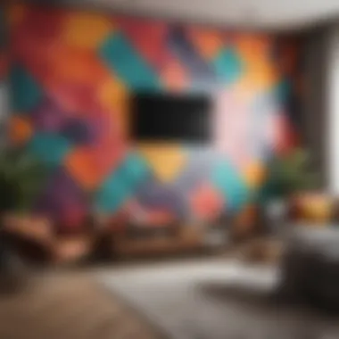 Vibrant geometric wall design in a modern living room