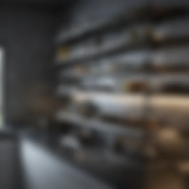 Metal shelving units enhancing a contemporary kitchen