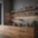 Stylish wooden shelving in a modern kitchen