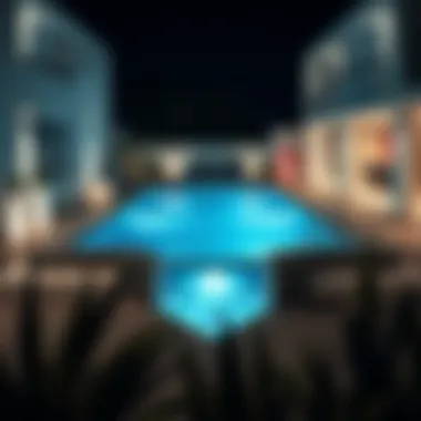 Stylish small pool with unique geometric shape and elegant lighting