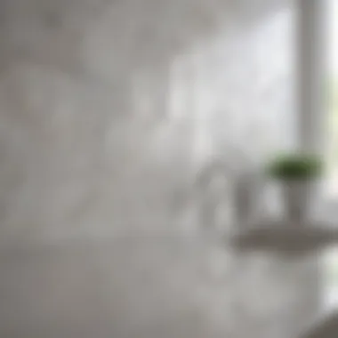 Glossy Ceramic Tile Backsplash Glossy white ceramic tiles reflecting light in an upscale interior