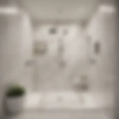 Luxury and Light: Marble Walk-In Shower Luxurious white walk-in shower with marble accents and modern lighting.