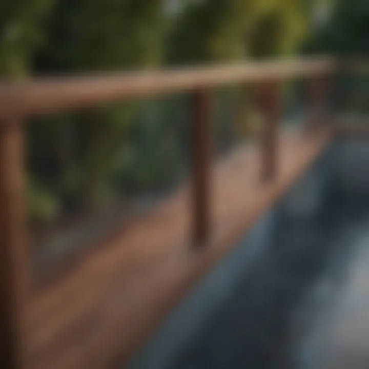 Contemporary wood railing integrated with glass panels