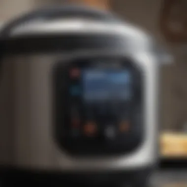 Close-up of the control panel on an Instant Pot rice cooker highlighting its functions