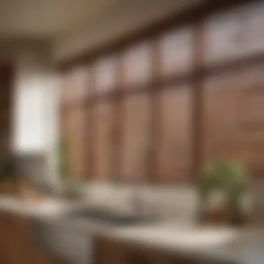 Warm Wooden Blinds Above the Kitchen Sink Wooden blinds providing a warm ambiance over a kitchen sink