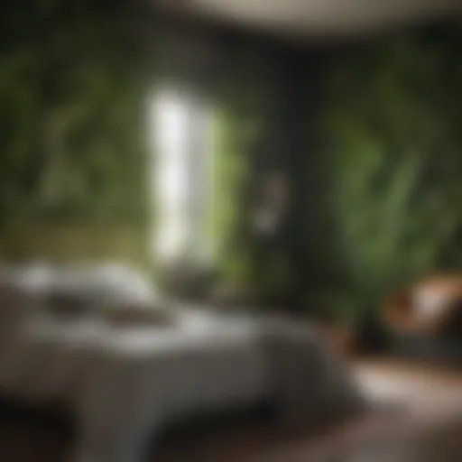 Lush green wall in a modern bedroom