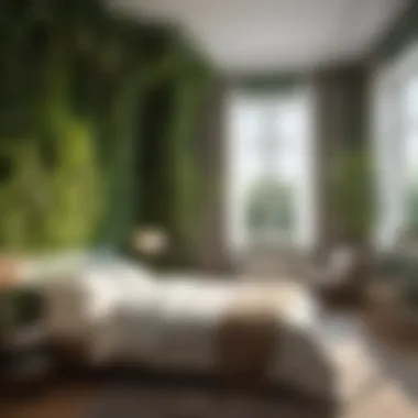 Bedroom with serene atmosphere created by greenery