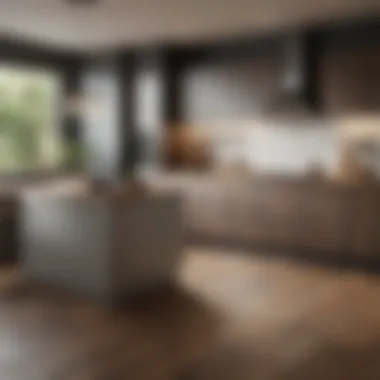 Textural Diversity in Kitchen Design: Cabinets and Flooring Elegant kitchen with a mix of textures in cabinets and flooring