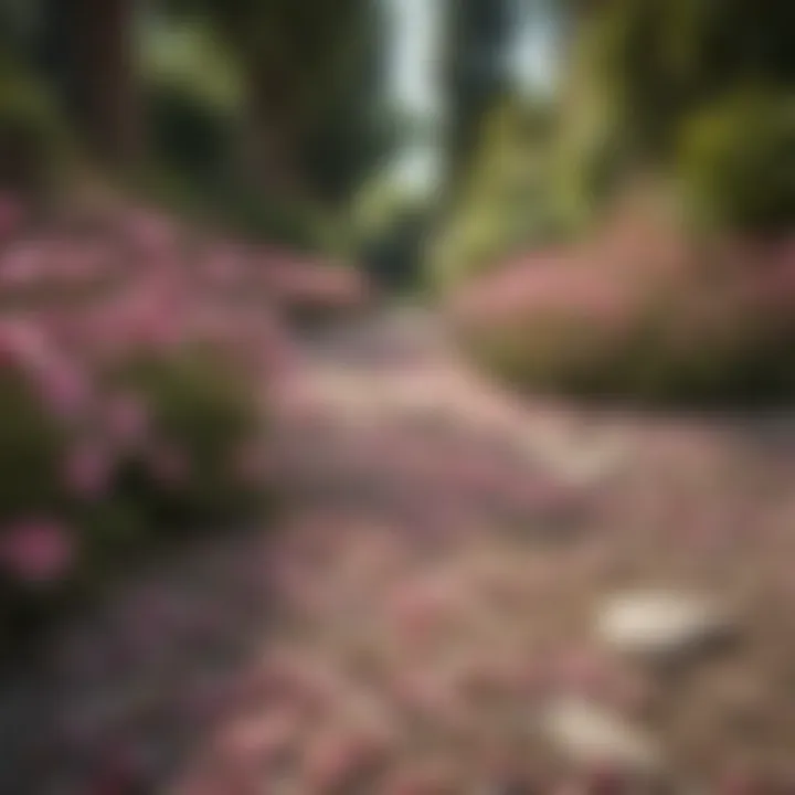 Pink flowering plants enhancing a landscaped path