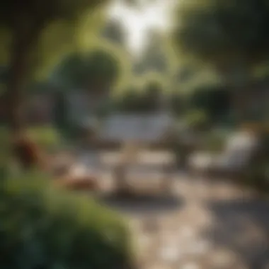 Diverse Outdoor Furniture in a Garden A serene garden scene with various types of outdoor furniture