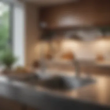 A pristine kitchen featuring a stainless steel sink