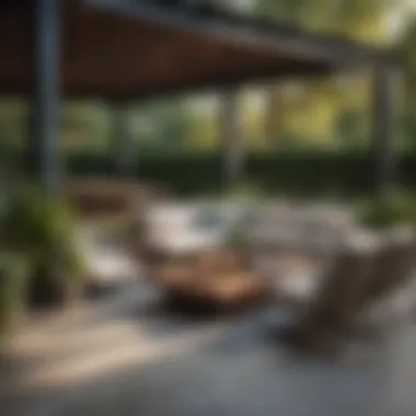 Inviting Outdoor Gathering Space An inviting outdoor space with tasteful furniture and greenery for gatherings.