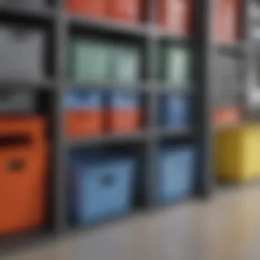 Color-coded storage bins for easy access