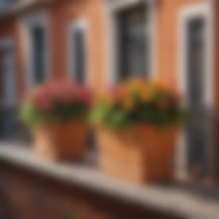 Aesthetic arrangement of colorful flower planters on a balcony