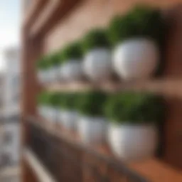 Vertical garden planters arranged on balcony railings