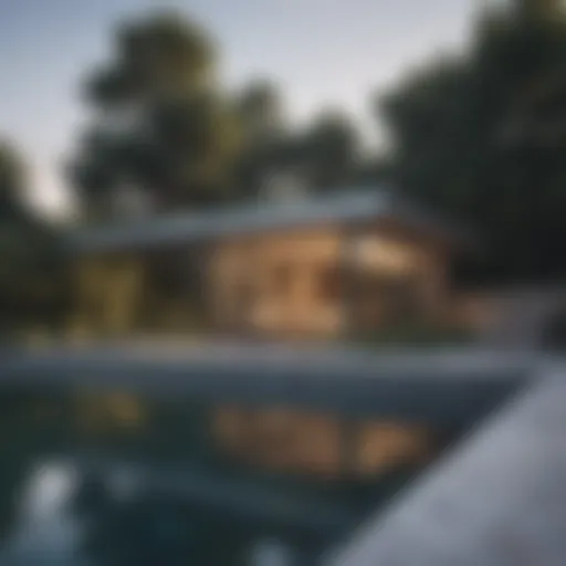 Stunning modern pool house with large glass windows
