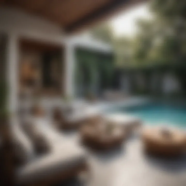 Elegant outdoor lounge area near a swimming pool