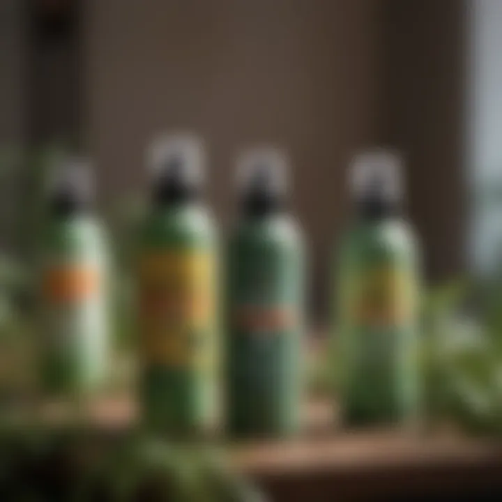 Close-up of active ingredients in mosquito repellent spray bottles.