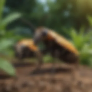 Close-up of beneficial insects working in the garden