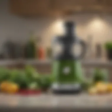 Nutrient-rich green juice in a glass next to a Breville juicer