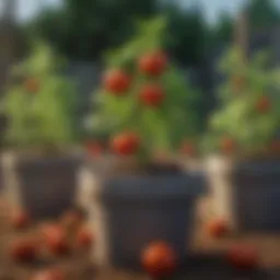 An assortment of pot sizes for tomato cultivation