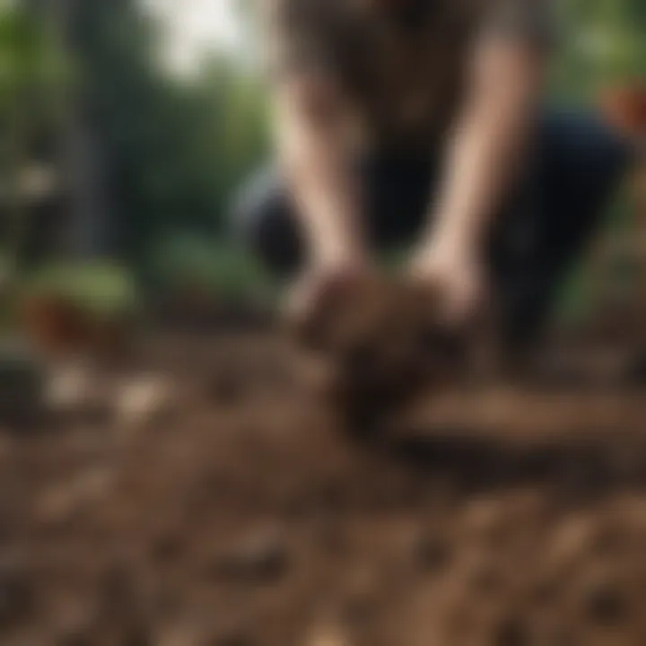 Gardener creating a custom soil mix with various ingredients