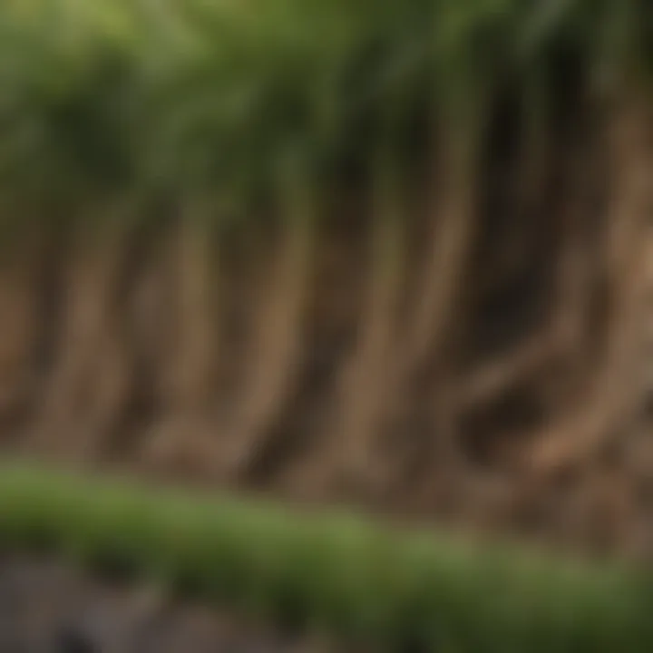 Close-up of thatch layer beneath grass roots