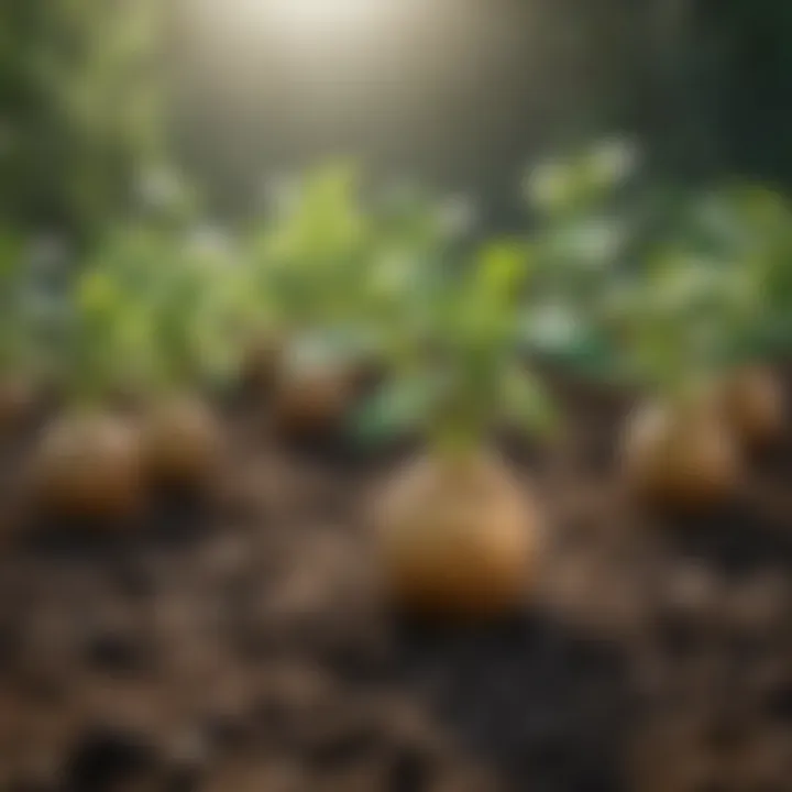 Close-up of potato plants thriving with organic fertilizer