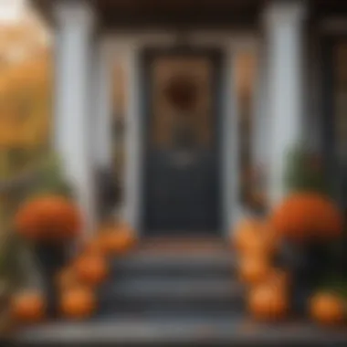 Elegant Autumn Porch Decor An elegant autumn-themed porch adorned with pumpkins and seasonal flowers.