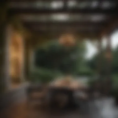 Sophisticated Outdoor Dining Experience Elegant outdoor dining setup under a pergola