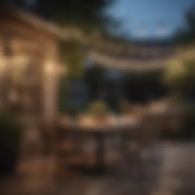 Stylish Outdoor Dining Experience Stylish outdoor dining area adorned with string lights