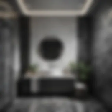 Modern Contrast: Geometric Design Geometric black and white artwork contrasting with bathroom colors