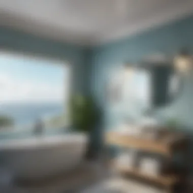 Ocean Serenity: A Coastal Escape Serene ocean landscape painting enhancing bathroom tranquility