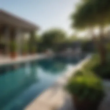 Serene Outdoor Oasis with Poolside Plants Relaxing outdoor space with potted plants and pool