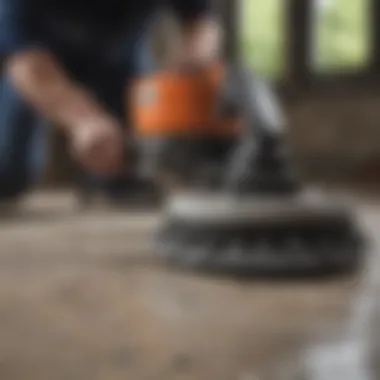 Advanced Tools for Stone Floor Restoration Close-up of a technician utilizing specialized equipment for stone cleaning