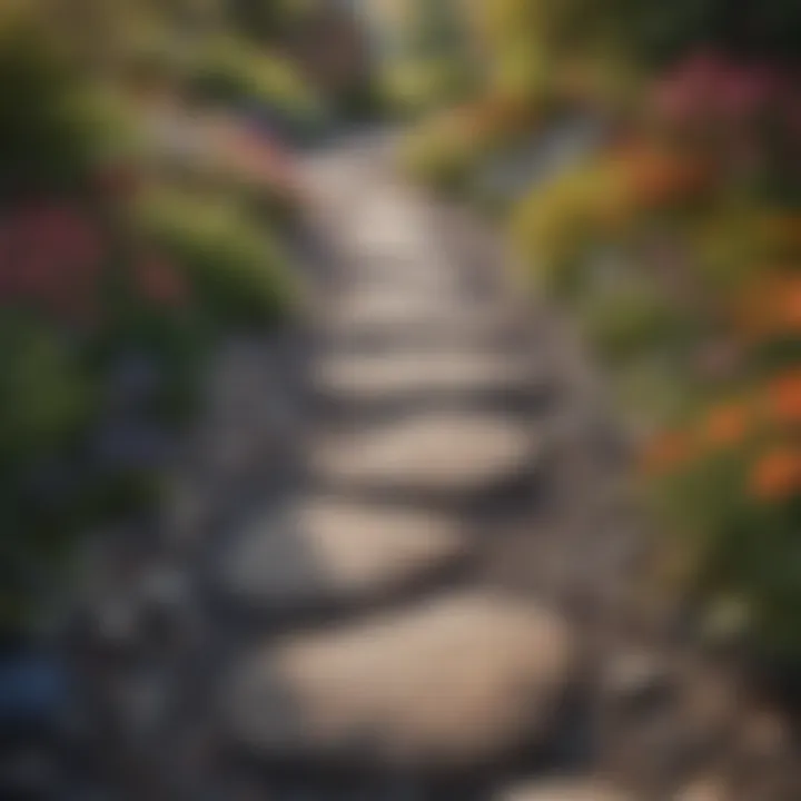 Elegant rock pathway lined with colorful flowers and shrubs