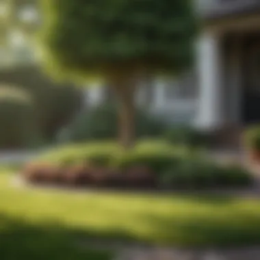Inviting Front Yard with Small Tree An inviting front yard scene with a small tree providing shade and aesthetic appeal