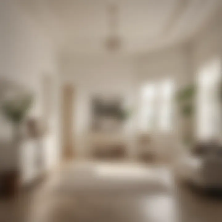 Well-lit room displaying off-white walls and complementary decor
