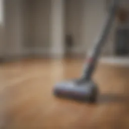 Shark cordless vacuum in action on hardwood floor