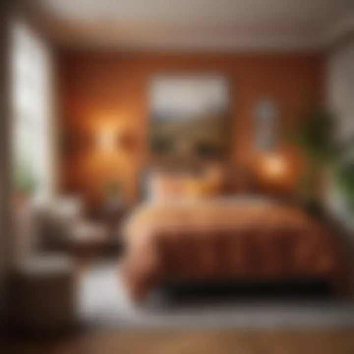 Cozy small guest room featuring warm color tones