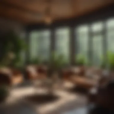 A Cozy Haven of Natural Light and Elegance An inviting lounge area with natural light pouring in, decorated with botanical elements and artisan furniture.