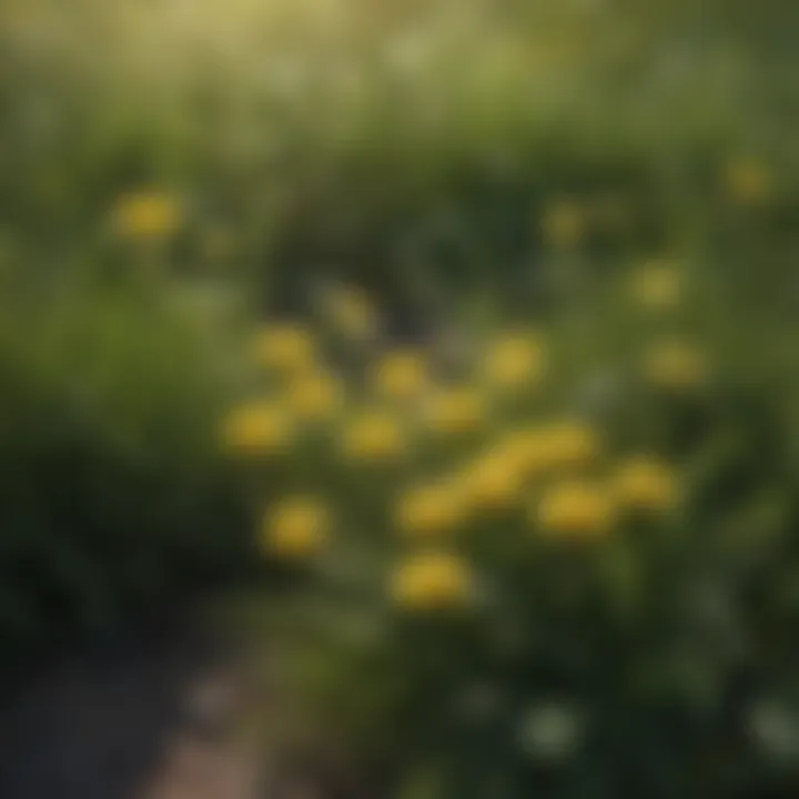Healthy grass lawn with dandelions