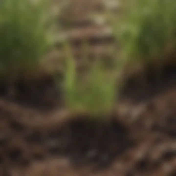 Close-up of quack grass roots in soil