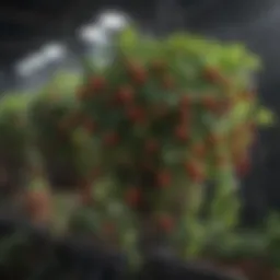 Vibrant strawberry plants in hanging baskets