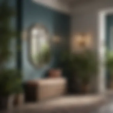 Chic Entryway Design with Slim Bench Stylish entryway featuring a slim bench, plants, and decorative elements