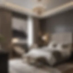 Elegant bedroom-office hybrid with stylish decor