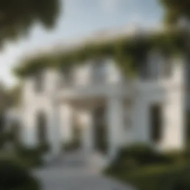 Elegance of a White House A serene white house surrounded by lush greenery, highlighting the elegance of the color choice.