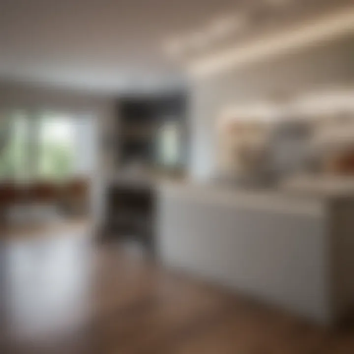 Sleek recessed lighting illuminates a contemporary kitchen.